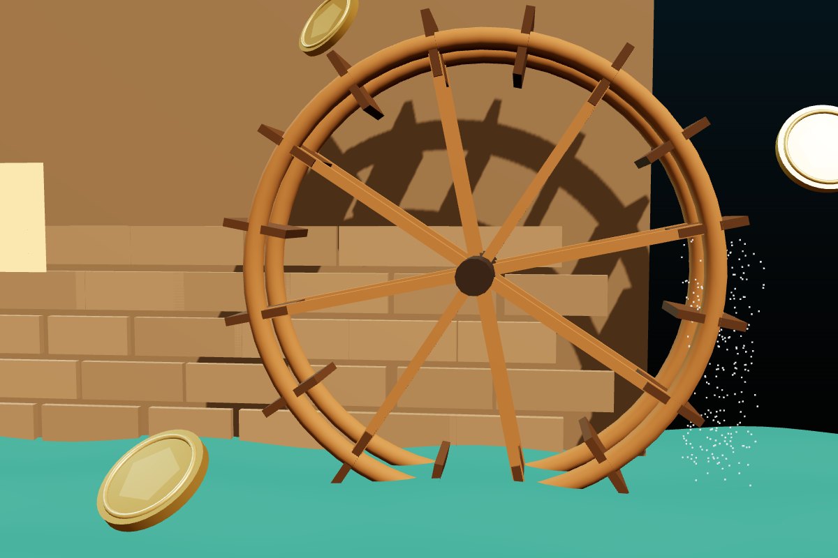 3D render of the mill's water wheel